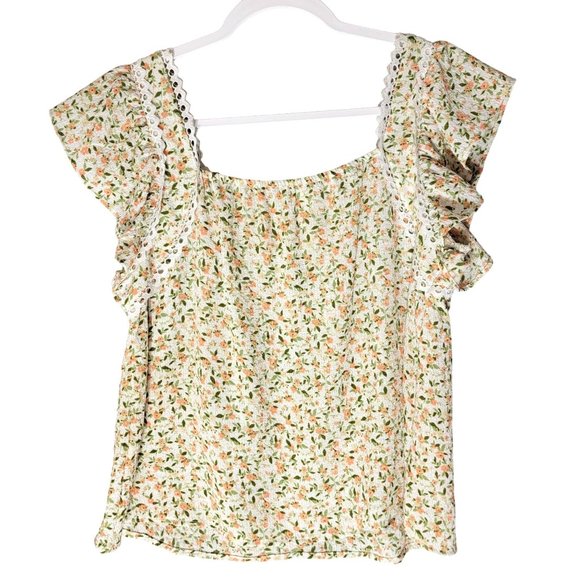 Mine Boho Crochet Flutter Sleeve Top sz M Delicate Floral Gathered Cottagecore - Picture 4 of 10